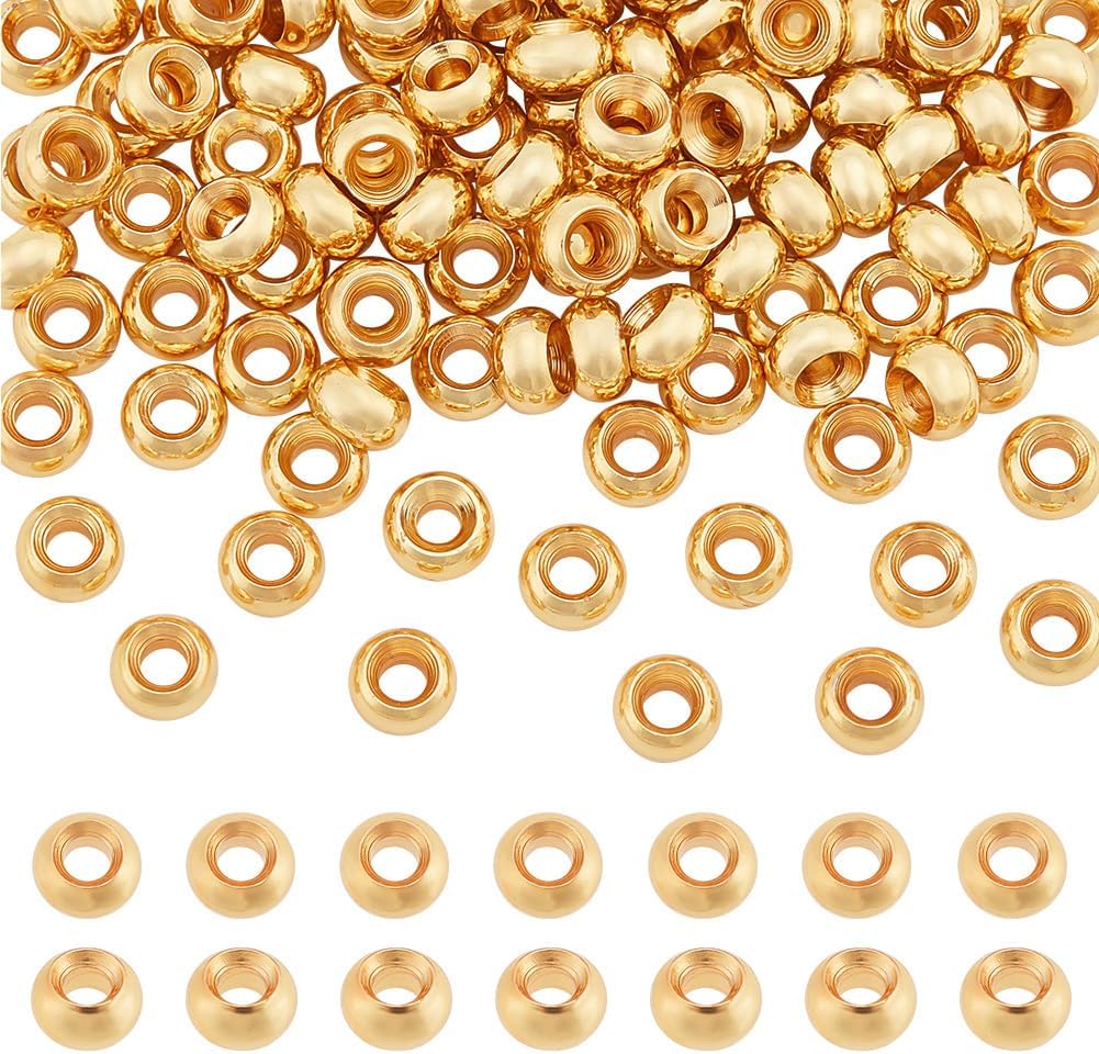 PH PandaHall 150pcs 18K Gold Spacer Beads, 5mm Flat Round Heishi Beads Rondelle Disc Bead Loose Bead Metal Spacers for Summer Stackable Necklace Bracelet Jewelry Making DIY Craft