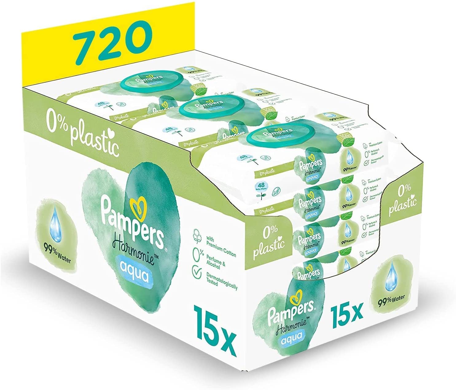 Teqler Baby-Wickelunterlagen: Wickelunterlagen mit verschiedenen Motiven für unterwegs, hygienisch mit Superabsorber 40 x 60 cm (50-er Pack) & Pampers Harmonie Aqua Baby Feuchttücher, 720 Tücher