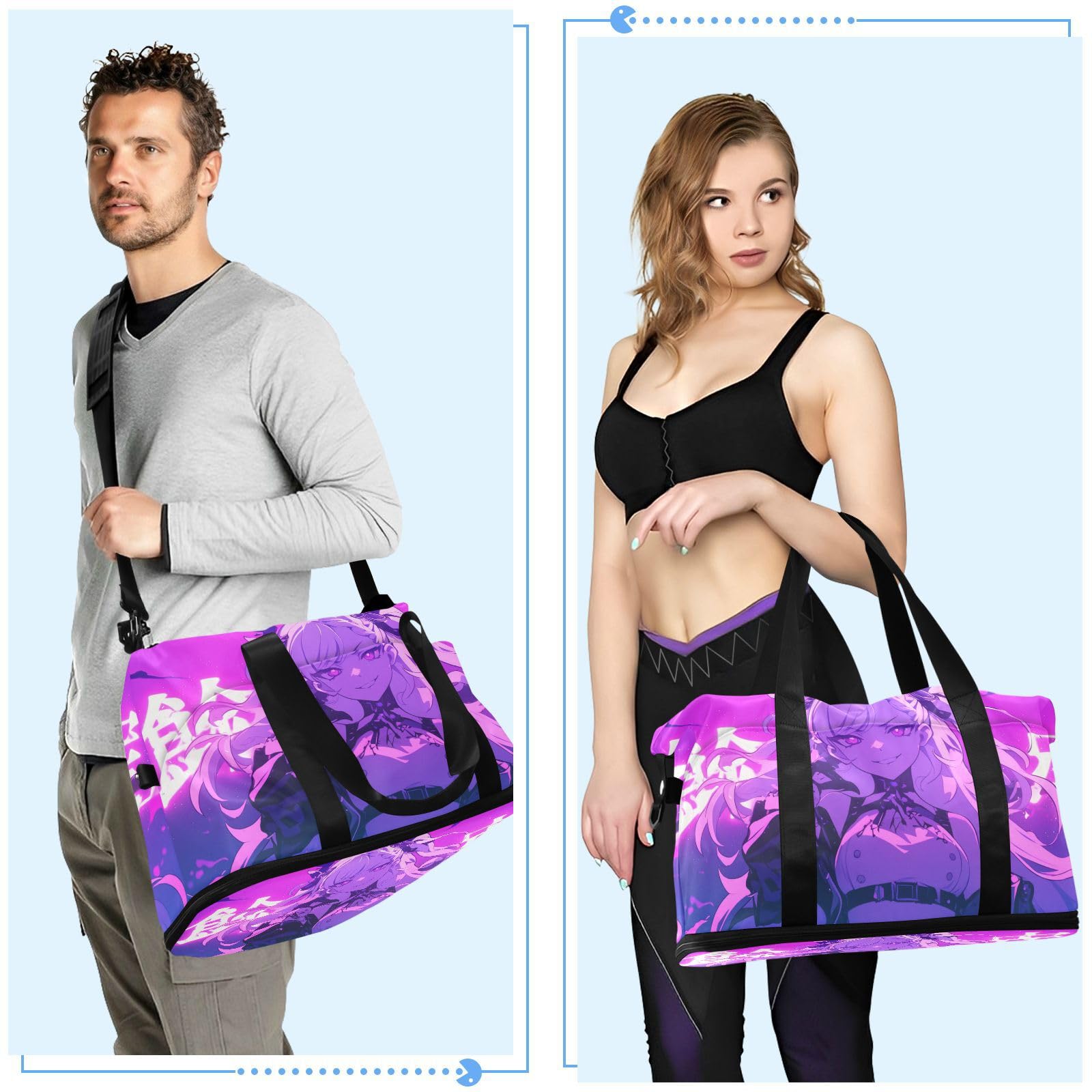 Evil Purple Anime torby marynarskie z mokrą kieszenią regulowany pasek sportowa siłownia torba na ramię do podróży wodoodporna dla mężczyzn kobiet