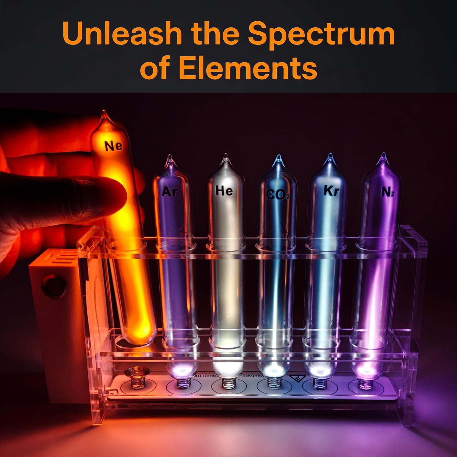 6 Edelgas-glasröhrchen Mit Anregungsbasis, He/ne/AR/kr/xe/n2 Edelgas-glühdemonstrationsset, Elementsammlung, Für Den Chemie- Und Physikunterricht