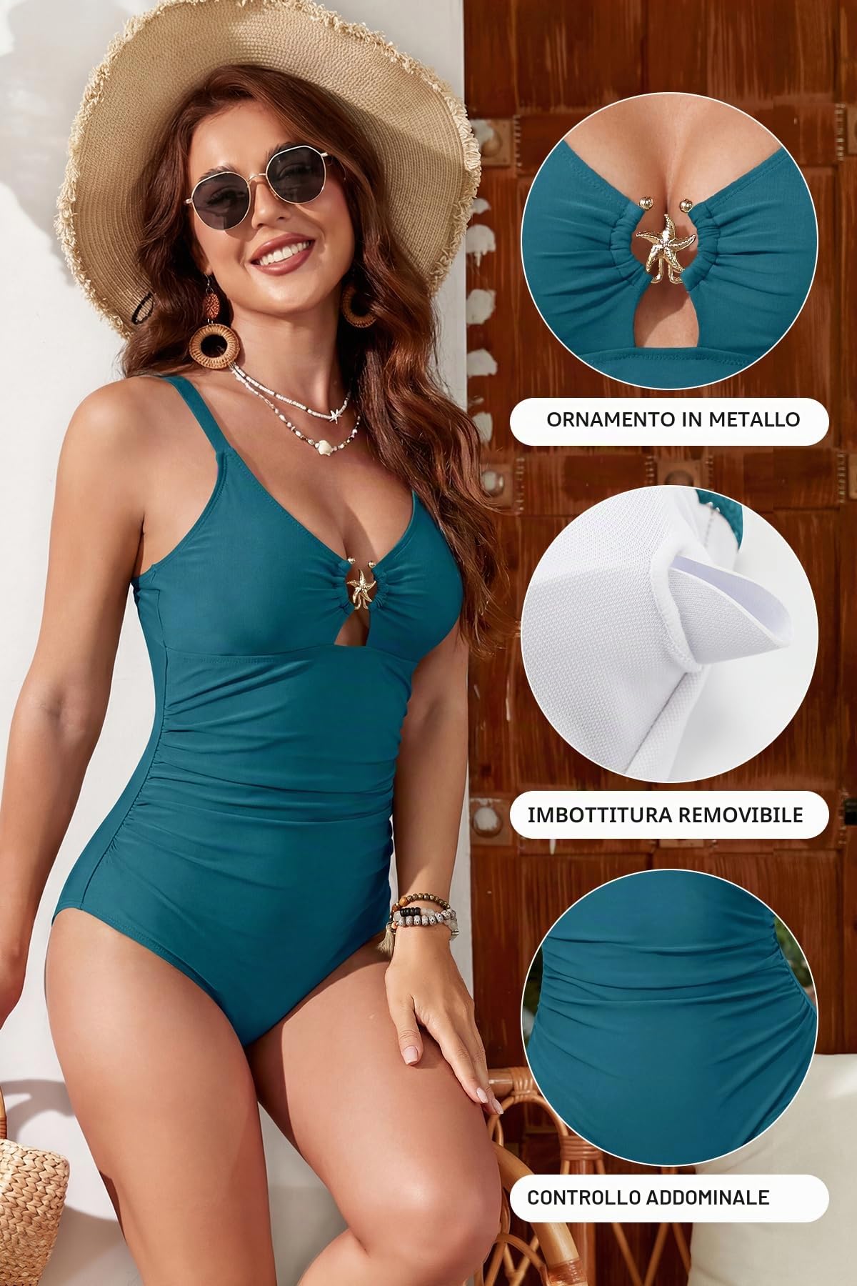 SHEKINI Scollo V Costume da Bagno Intero da Donna Regolabile Cutout Costumi Intero Donna