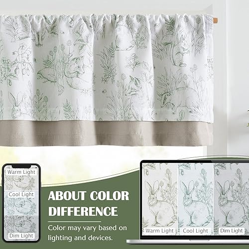 Miniatura 7 de jinchan Cenefa de lino opaca de cocina para ventana, cenefa Toile De Jouy para sala de estar, 18 pulgadas, cenefa de ventana de doble capa, cenefa