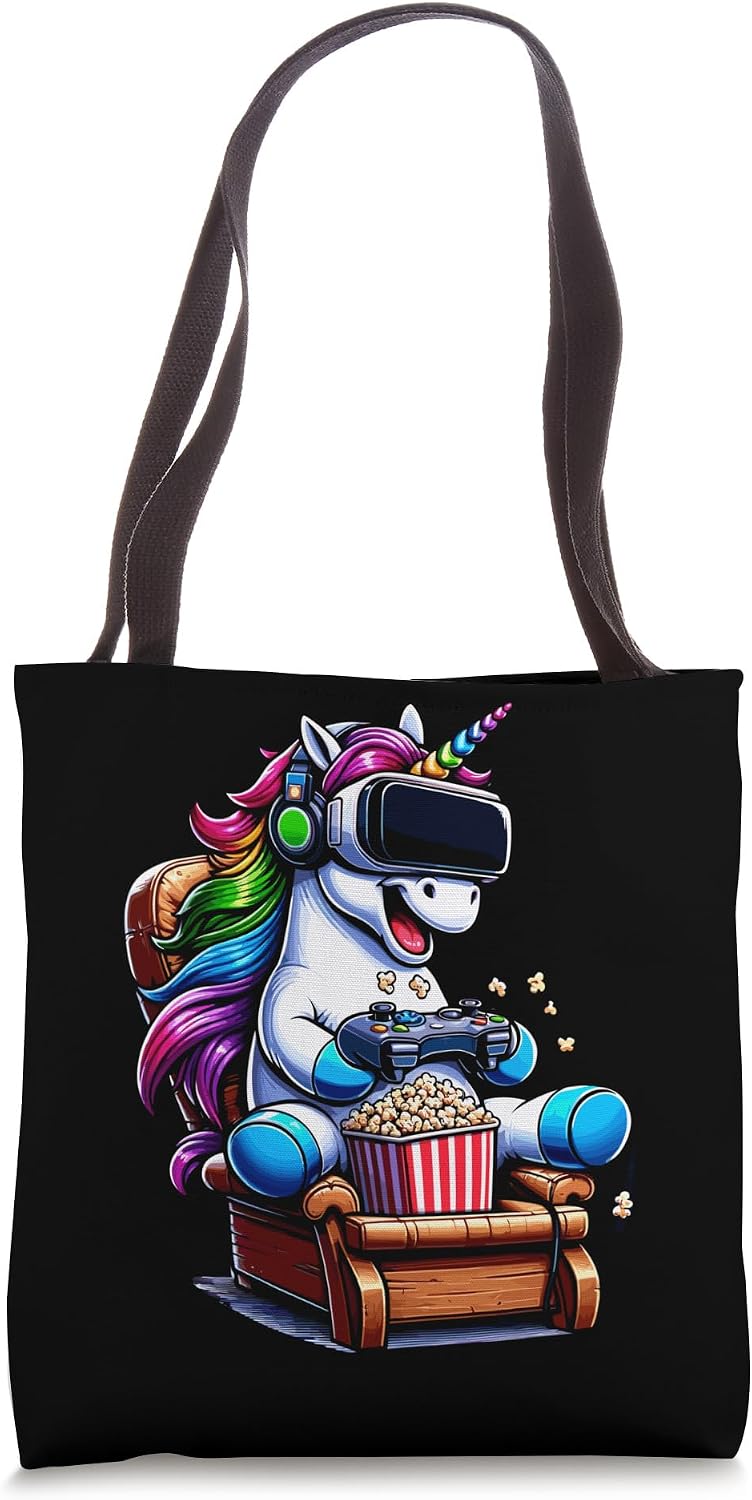 Gamer Unicorn Popcorn Gaming Chair Headphones Games Player Tote Bag