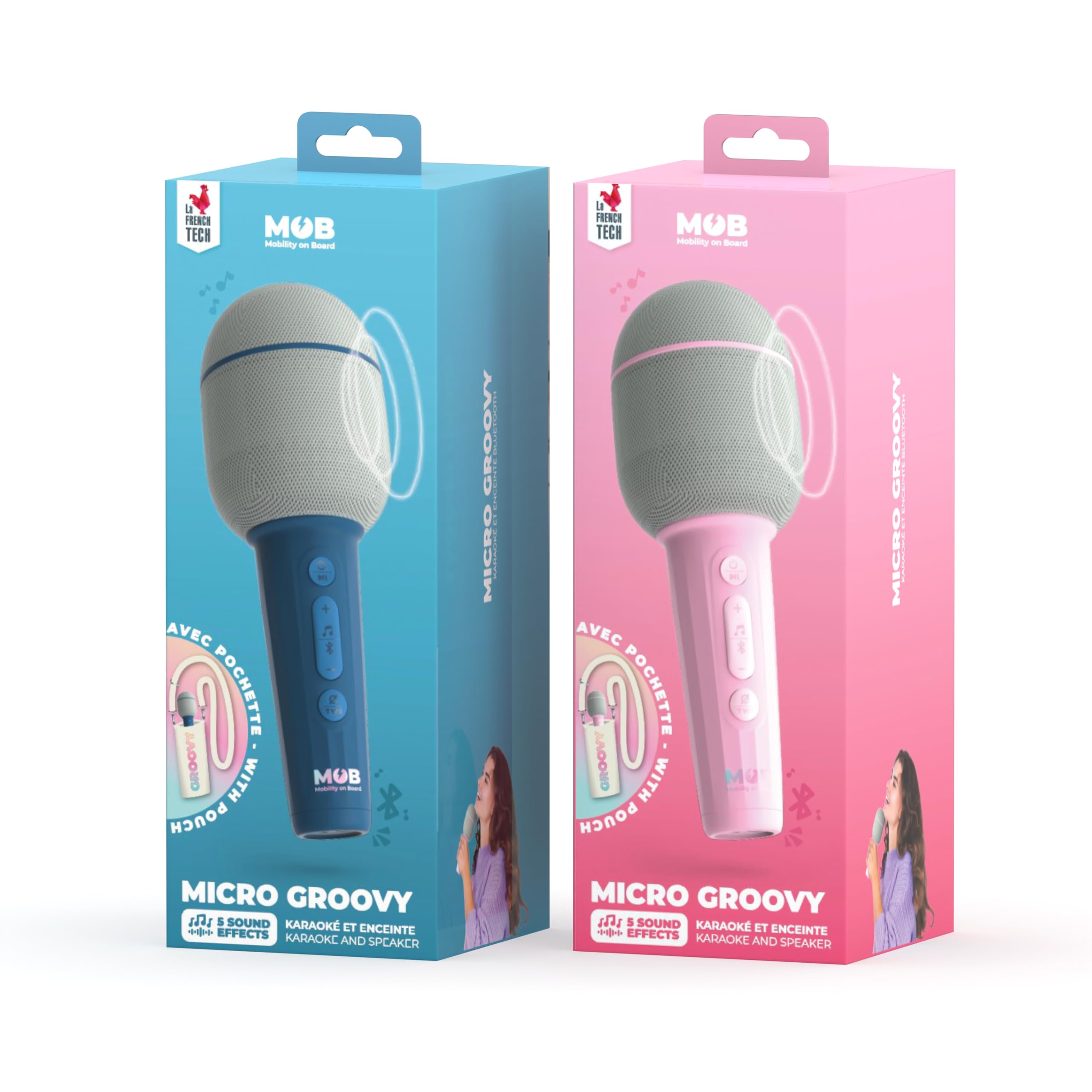 Mobility on Board - Micro Groovy Marshmallow - Microphone sans Fil karaoké avec Enceinte Bluetooth