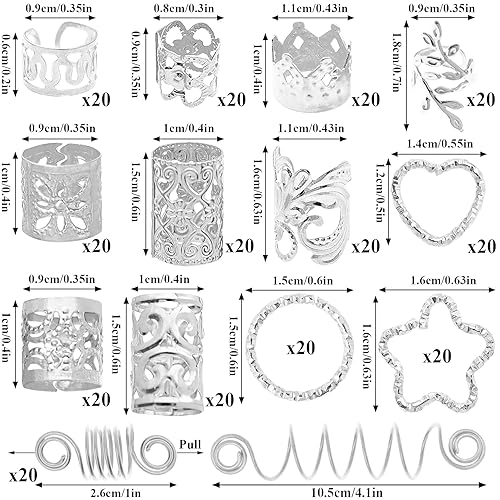 Miniatura 2 de 260 piezas de joyería para el cabello para trenzas, accesorios de cuentas de pelo para rastas, pinzas de metal para el cabello, anillos para puños,