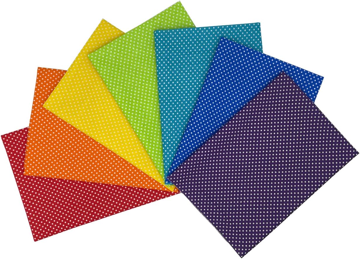 7PCS Cotton Fabric Squares Bundles 50 x 50 cm, Crafts Fabric Patchwork, Dots Patterns Cloths for Sewing, Quilting, DIY Needlework, Decoration, Scrapbooking, Handwork (Rainbow Colours - Dots)