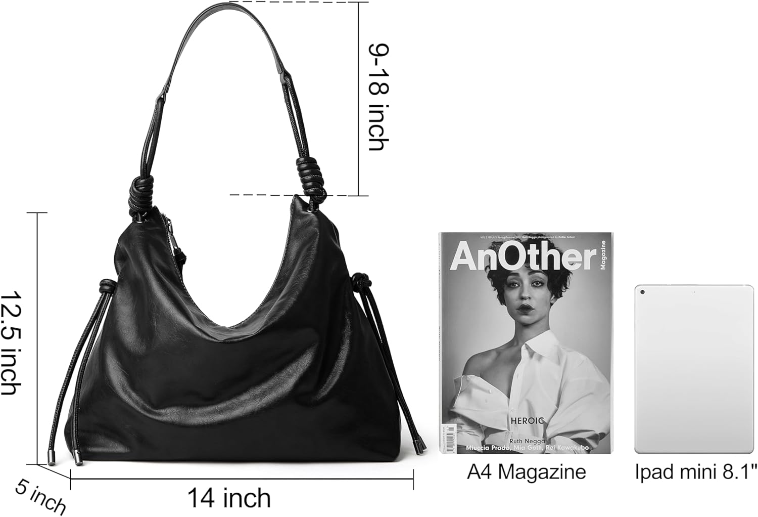 Soft Hobo Bag for Women Large Capacity Travel Designer Shoulder Purse with Knotted Adjustable Strap - Image 4