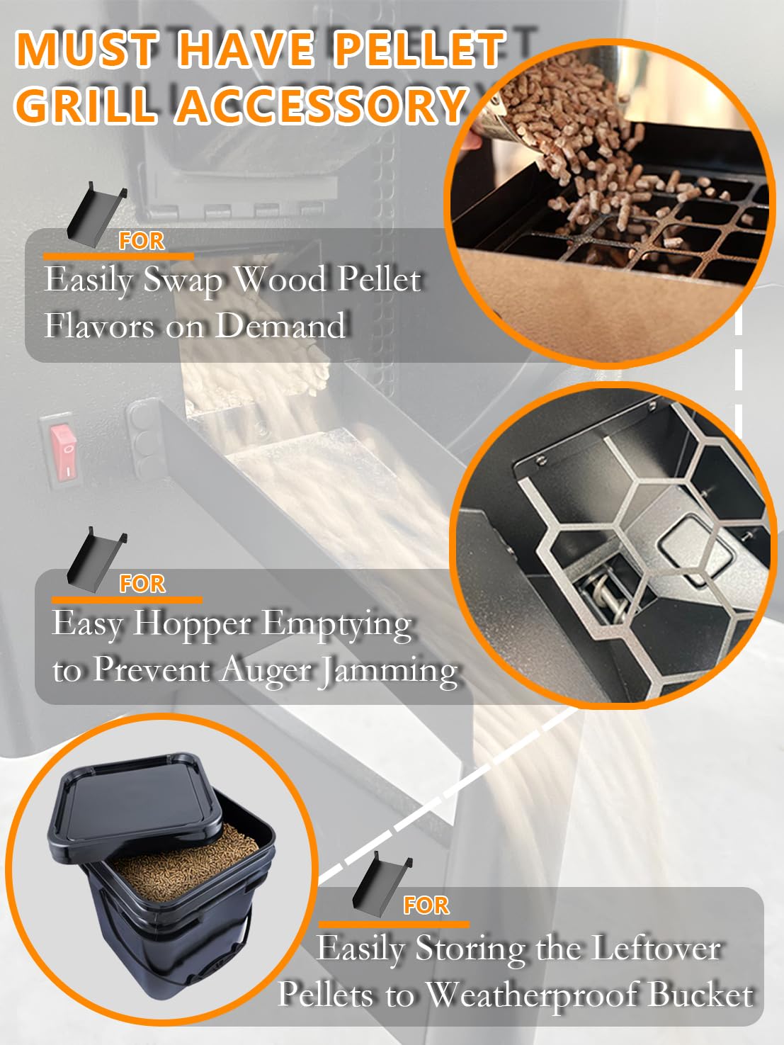 Chutes ayudante magnético para ahumador de pellets: colección de pellets sin esfuerzo, accesorios para parrilla Traeger y Pit Boss, Diapositiva magnética de pellets para vaciar tolvas de parrilla de 2