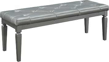 Homelegance Allura Modern Crystal Tufted Footboard Bench, Silver Bi-Cast Vinyl