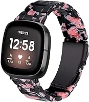 Vista 10 de Miimall Compatible con Fitbit Versa 3/Sense, bandas de resina para mujeres y hombres, correa de repuesto de acero inoxidable súper ligera