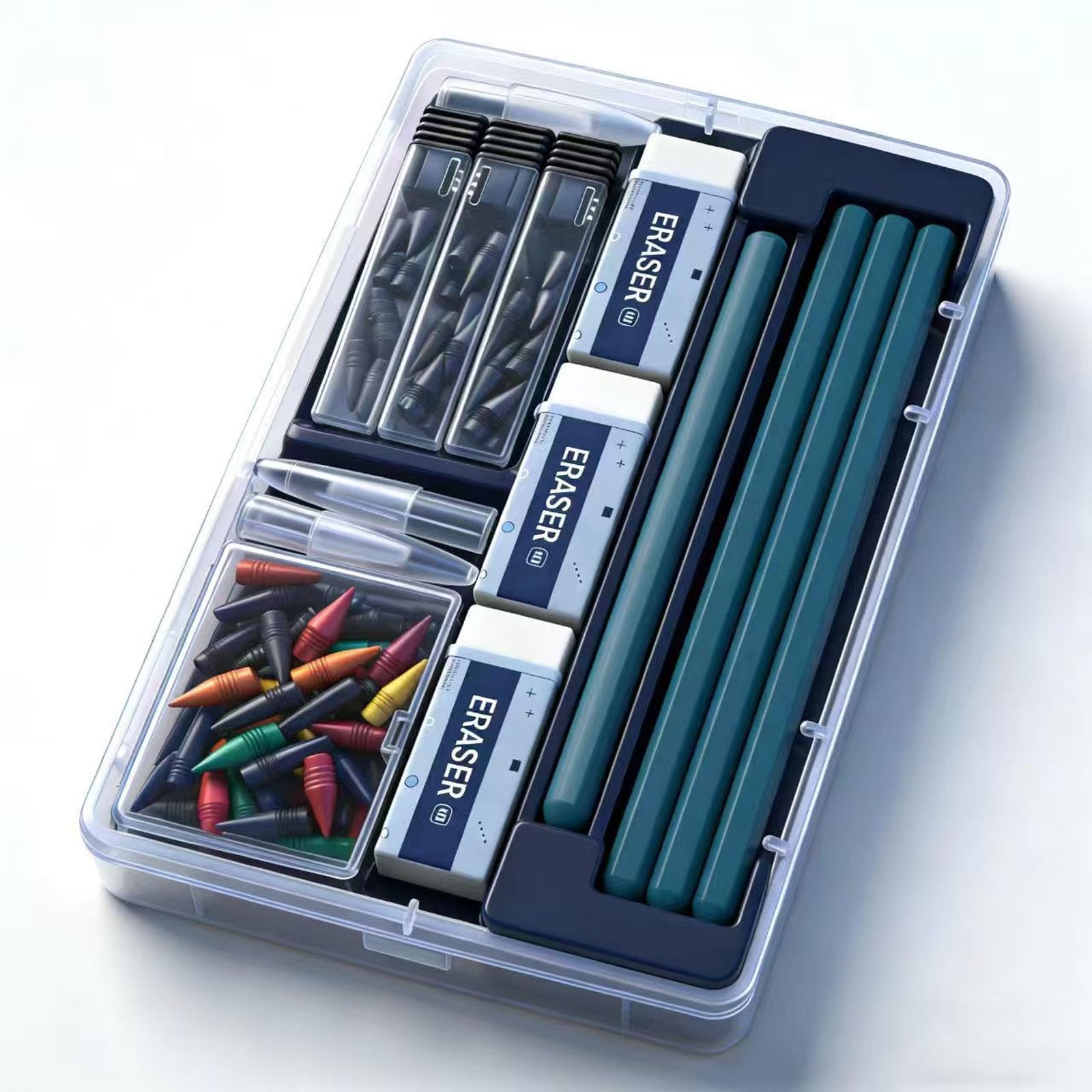 everpen Forever Pencil,Metal Infinity Pencil with Replaceable Nib, Metal Alloy Writing Instrument, With 12 Colored Refill Tips, Pencils for Drawing, Sketching and Writing (Blue Suit)