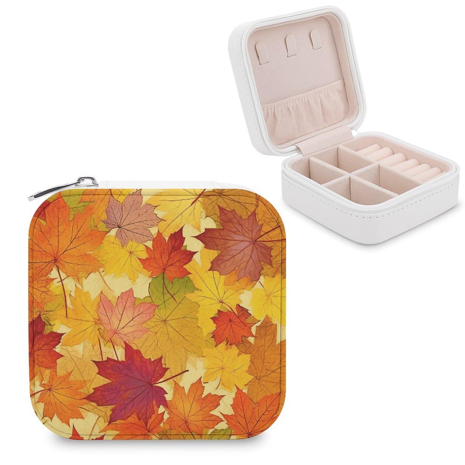 VstaDank Autumn Leaves of Maple Travel Jewelry Case Small Portable Jewellry Organizer Box PU Leather Organizer Boxes Personalized Jewellery Storage Holder Gift for Womens Rings Earrings