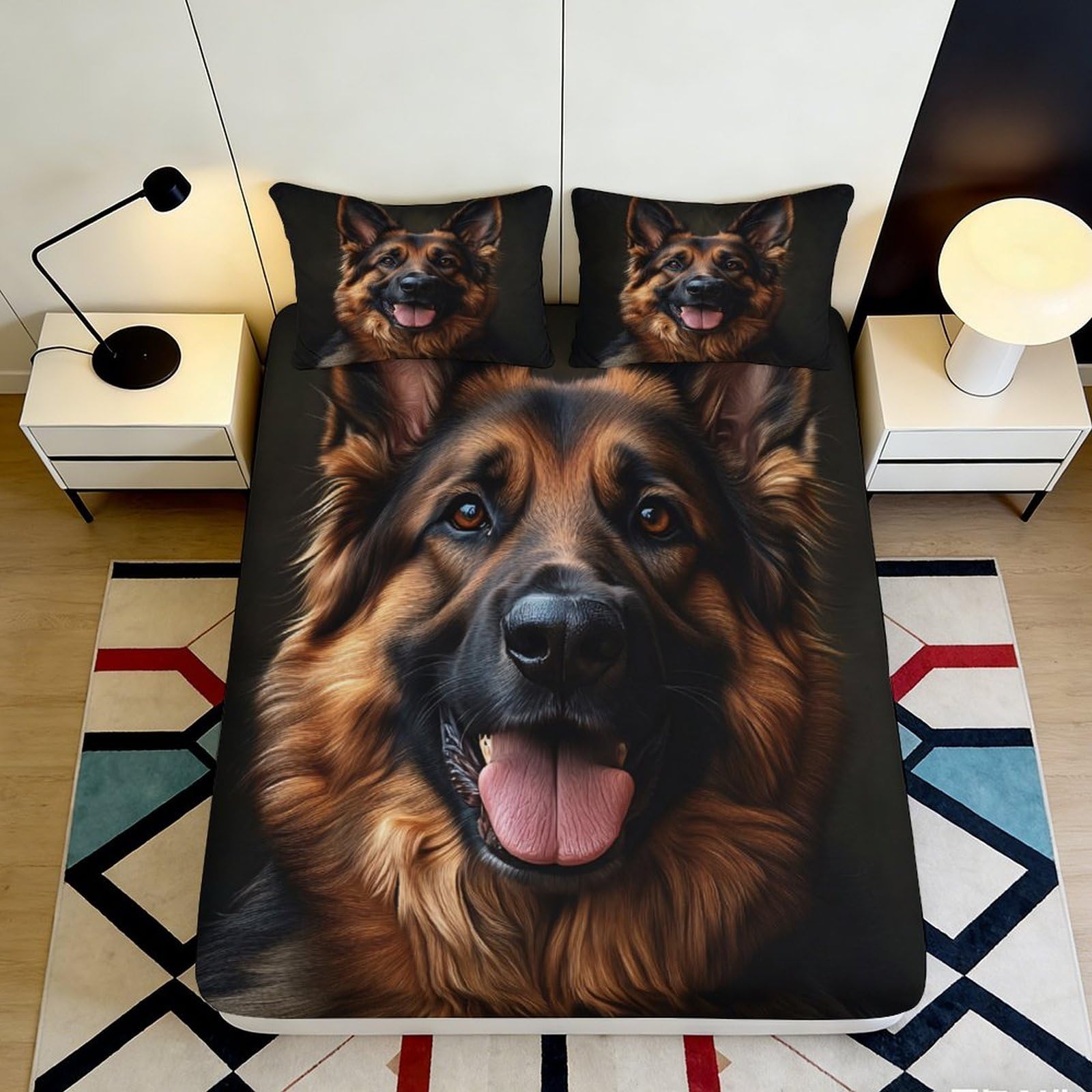 K1r3d9e5 Style-3 3D Printed German Shepherd Fitted Sheet Microfiber Soft Anti-Slip Dog Bed Cover Bedroom Decor Machine Washable 90X200x25cm