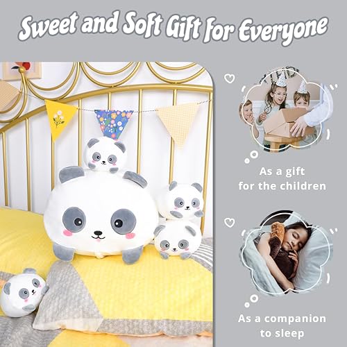 Miniatura 6 de Peluche de panda de mamá con 4 pandas de bebé, súper suave, almohada kawaii para abrazar, regalo para ropa de cama de niños
