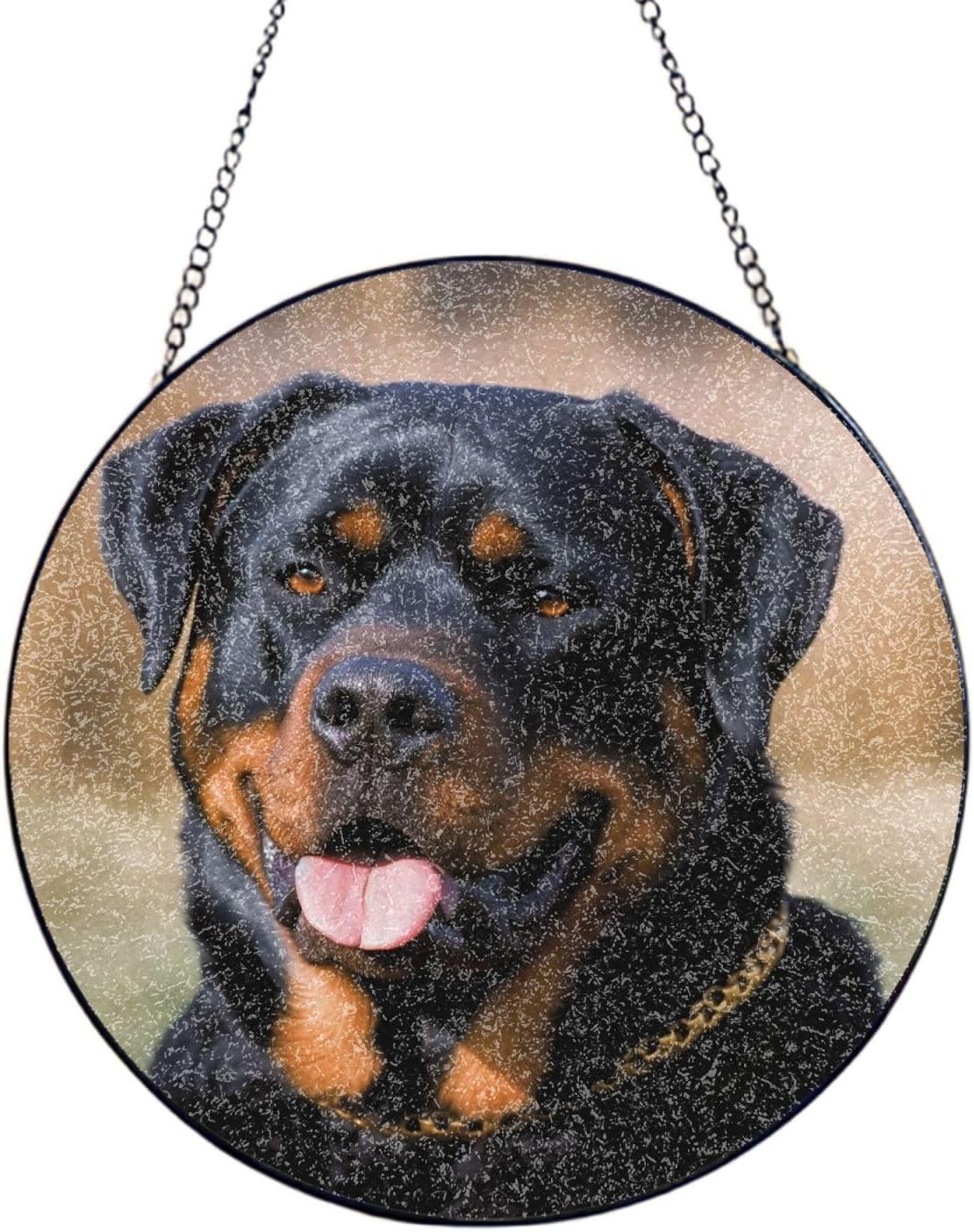 Stained Glass Window Hanging 6in（15cm）, Rottweiler Dog Glass Suncatcher for Home Decor, Indoor Wall Art Glass Panel with Metal Chain and Hooks, Sun Catcher Ornament Birthday Gifts