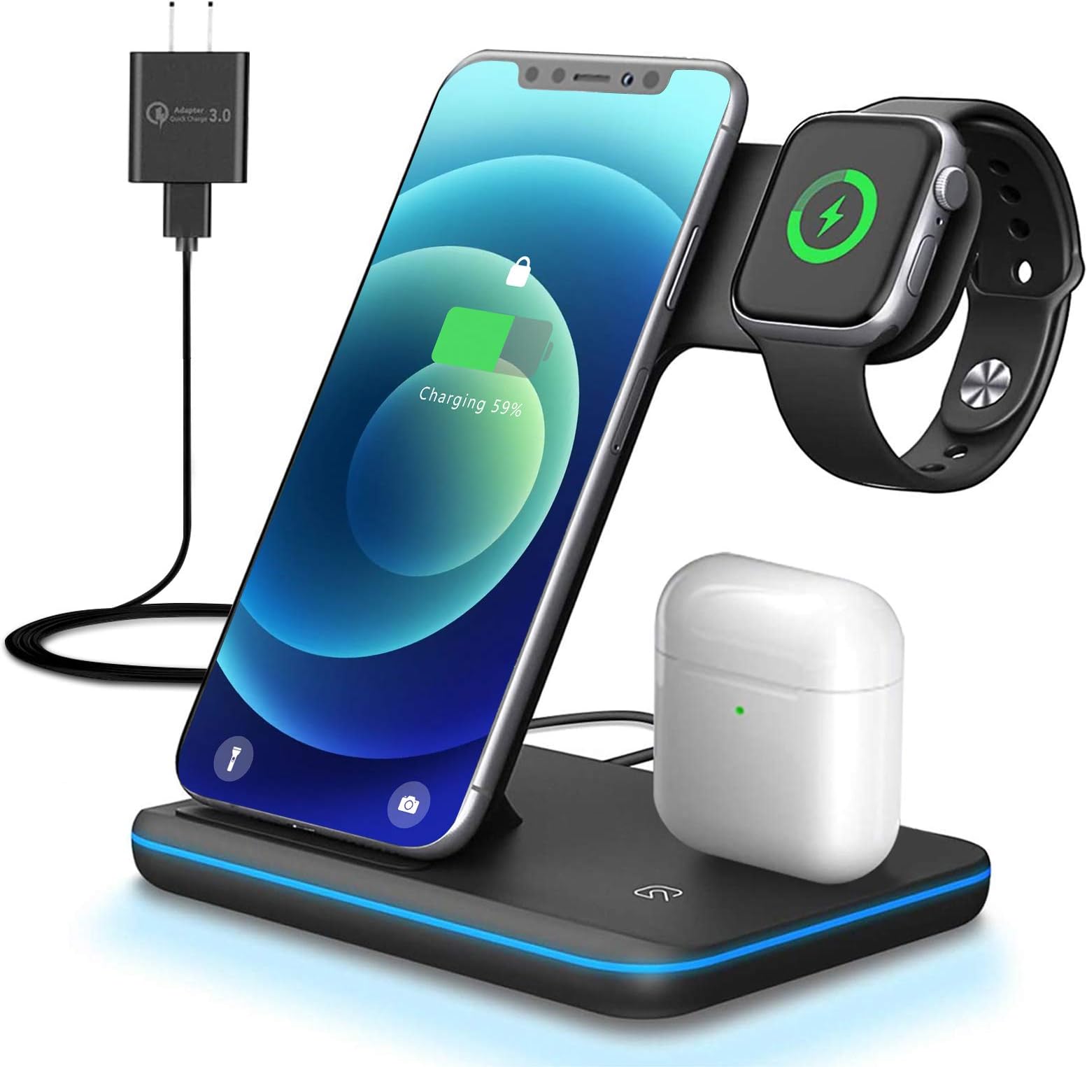 Fast Wireless Charger for iPhone/Apple Watch/Airpods