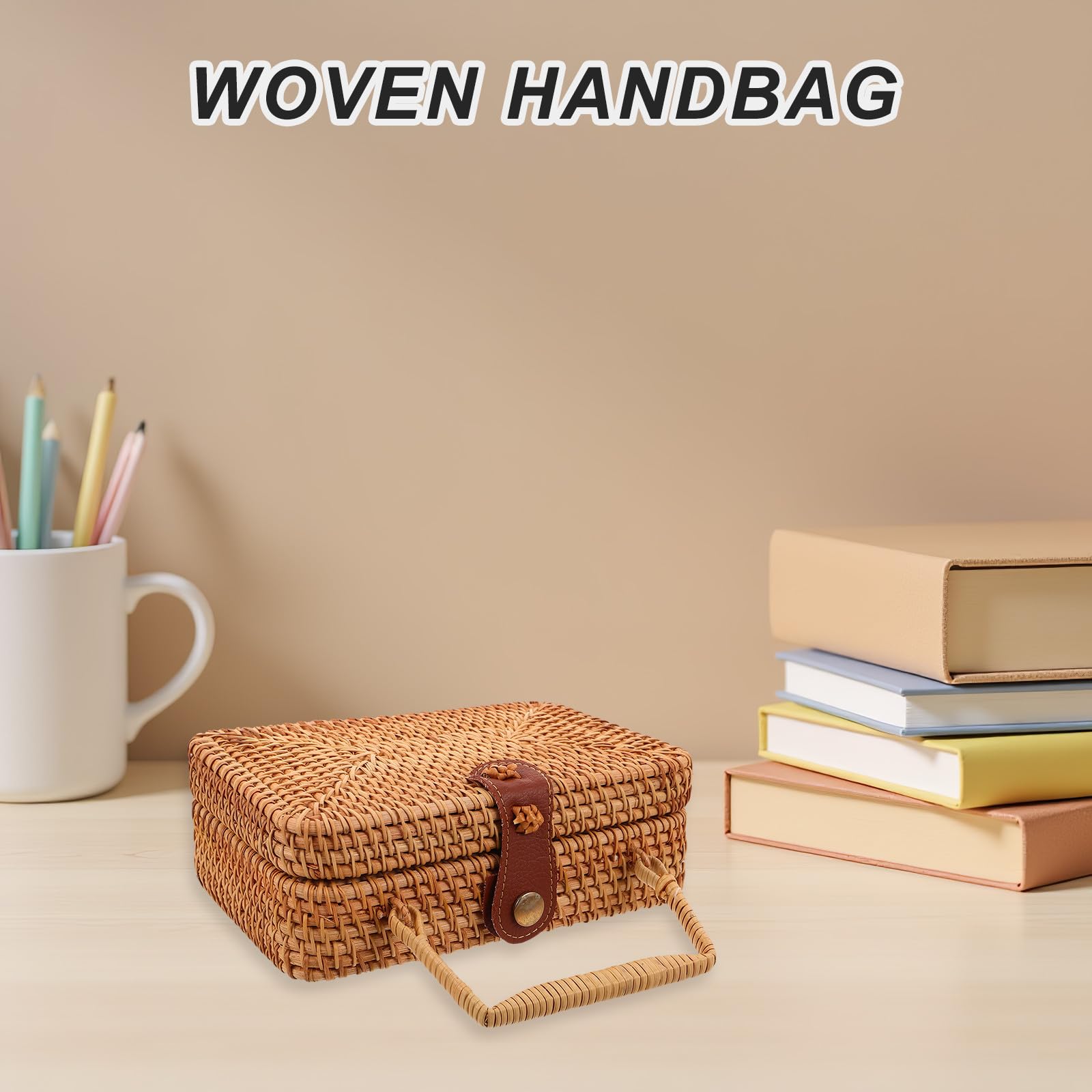 Bolso de Mano de Ratán Artesanal Hebilla Segura de Cuero Pu, Ligero y Estilo Boho Vintage para Mujer, Adecuado para Picnic y Eventos de Noche