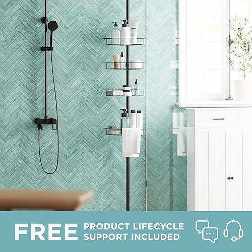 Miniatura 2 de Zenna Home Organizador de ducha con barra de tensión, 4 estantes con toalleros integrados, ajustable, de 60 a 97 pulgadas, negro mate
