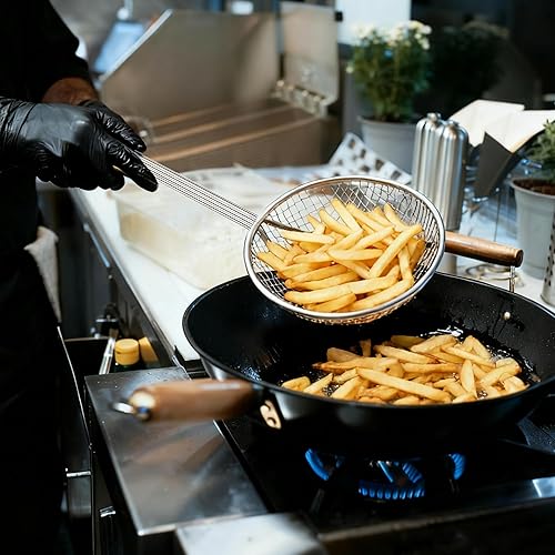 Miniatura 6 de Paquete de 2 coladores de malla de alambre de 18 pulgadas niquelados con mango largo, cuchara redonda para freír, colador de aceite de cocina para