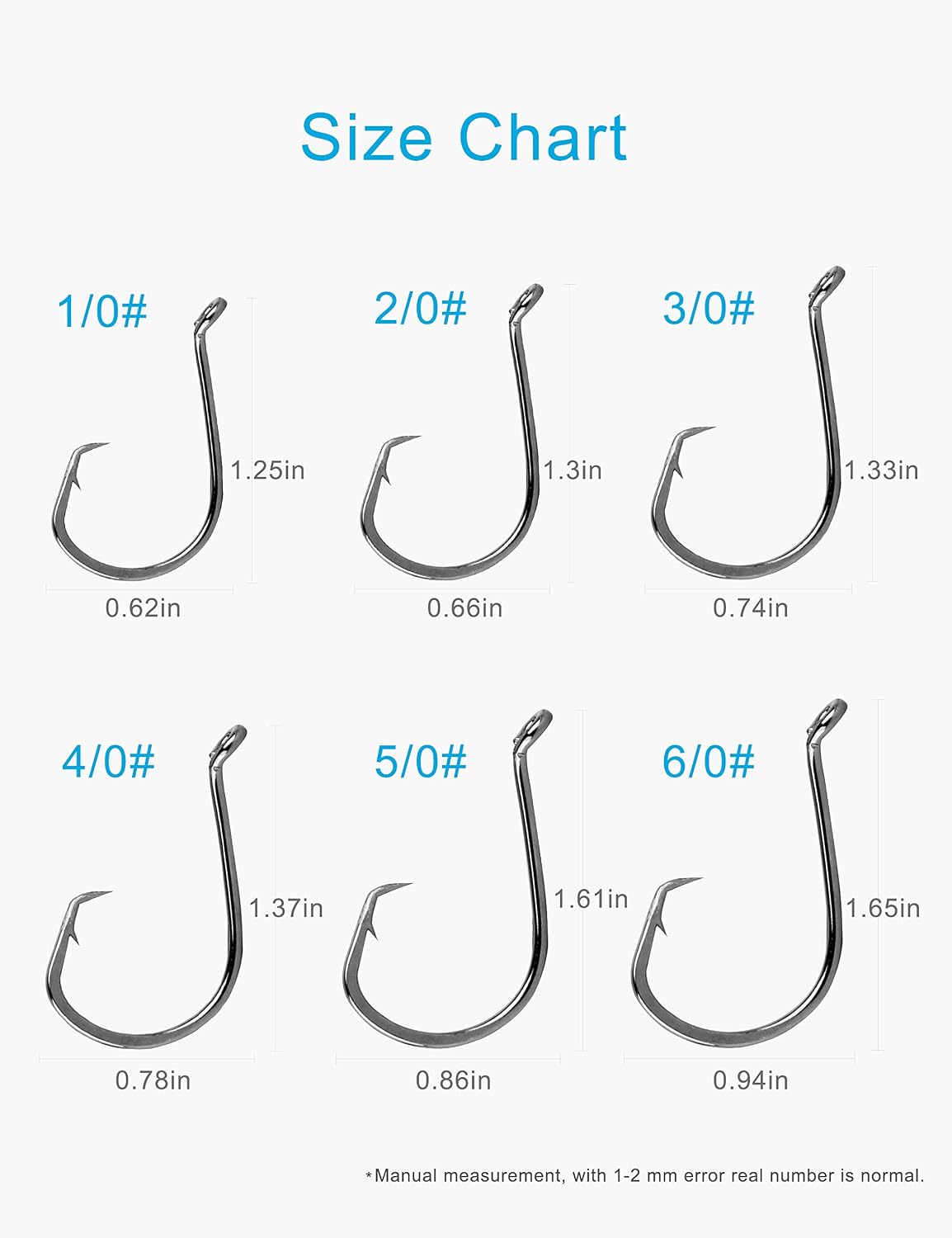 Facikono Circle Fishing Hooks Saltwater 2X Octopus Offset Fish Hook Set 180Pcs Size 1/0 - 6/0