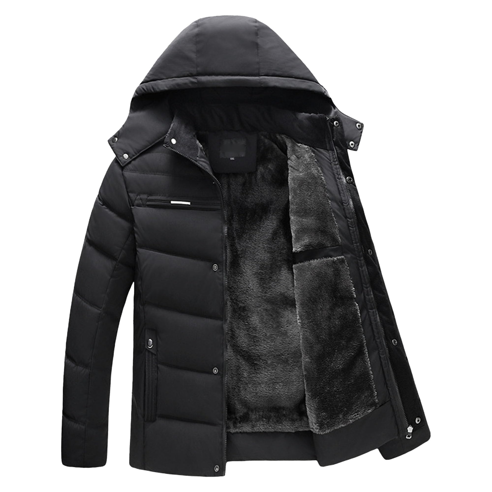 Maiyifu-GJ Thickened Down Jacket Coat for Men Winter Warm Fleece Lined Parka Outerwear Lightweight Windproof Hiking Overcoat (Black,XX-Large)