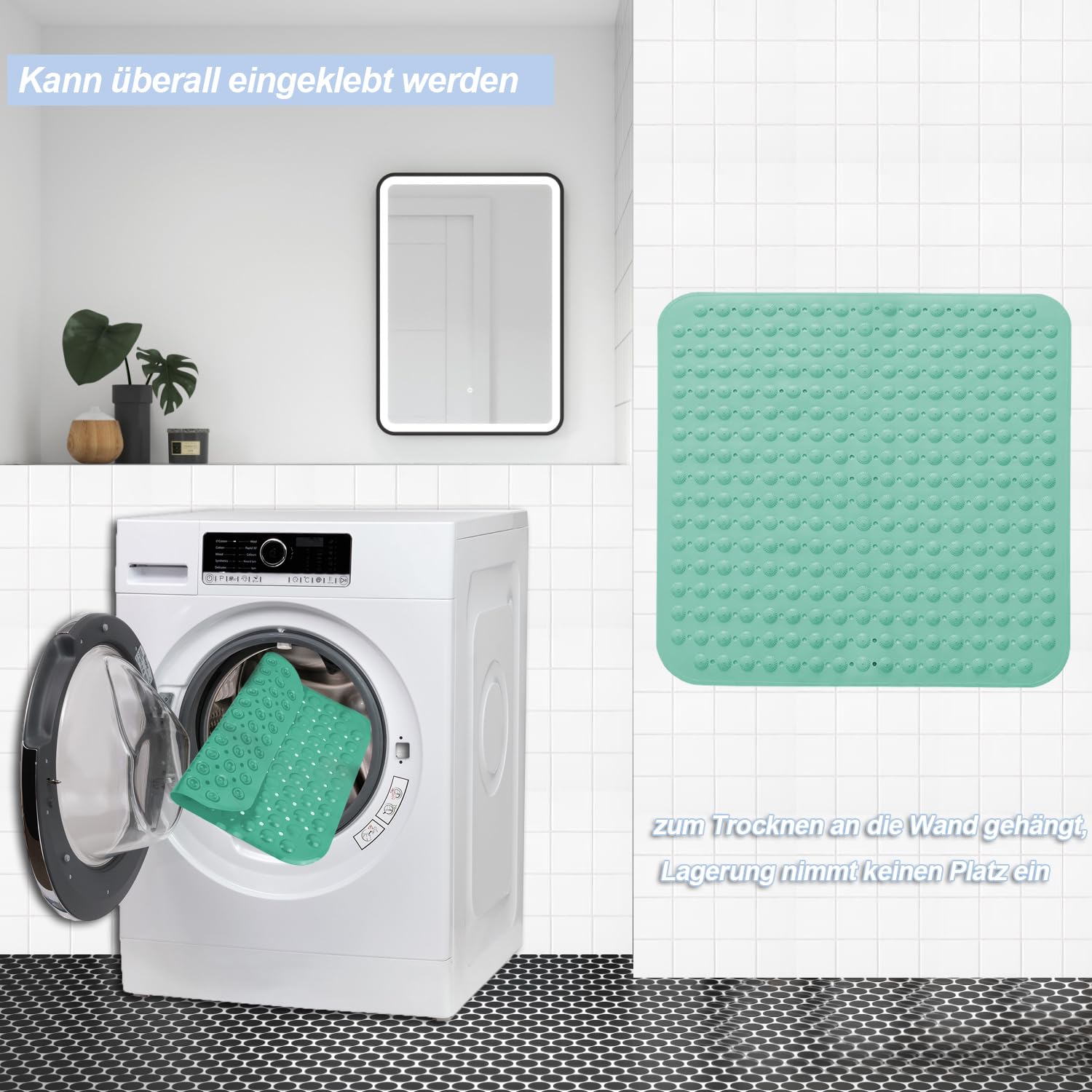 Tapis De Douche Antidérapant 48x48cm Vert Foncé - Ventouses Puissantes, Lavable En Machine, Idéal Pour Baignoire Et Sauna