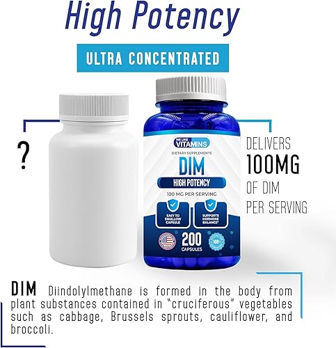 Miniatura 5 de DIM 100 mg 200 cápsulas - Suministro de 200 días - Suplemento DIM de diindolilmetano para apoyo con niveles saludables de estrógeno y hormonas