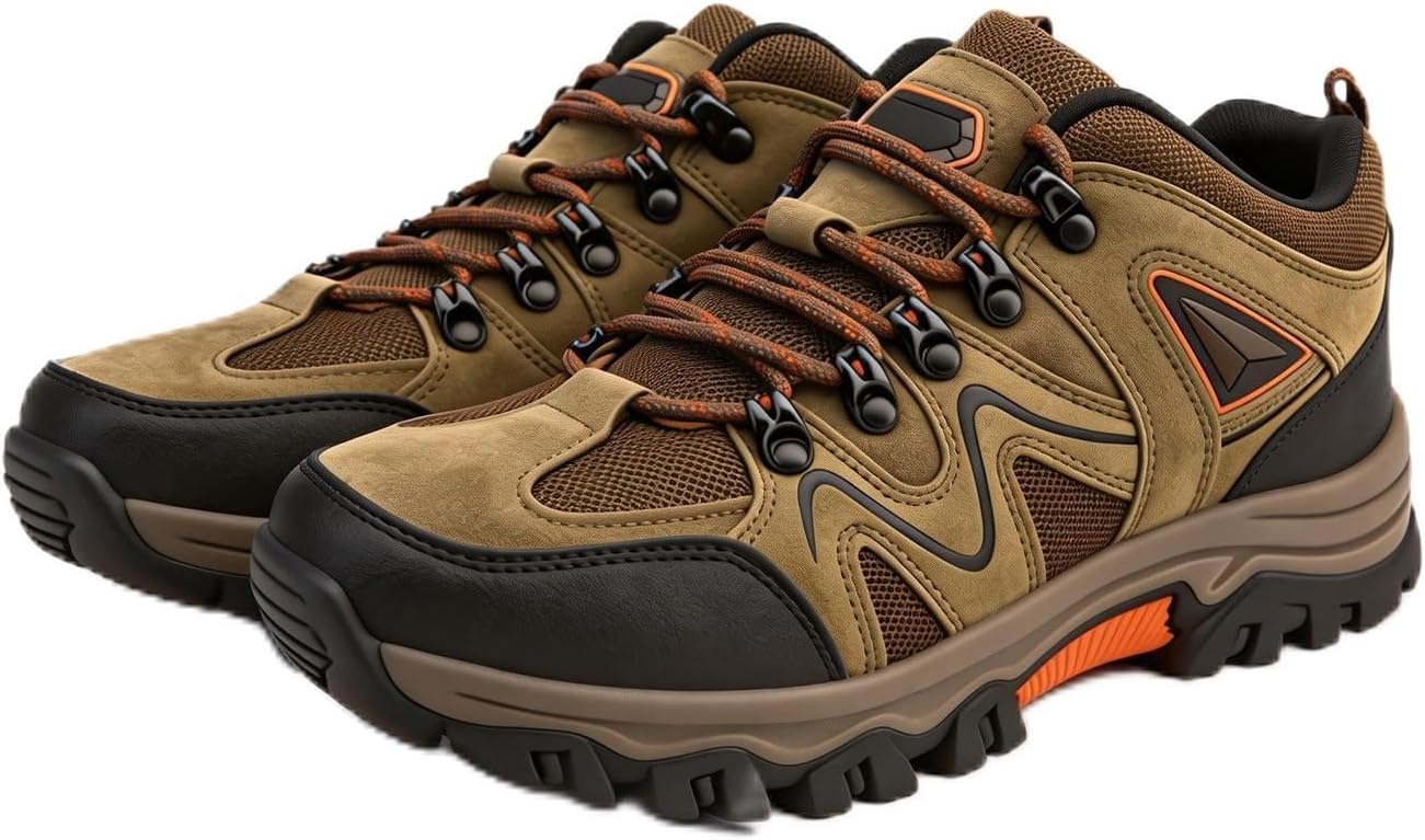 Men's Waterproof Hiking Shoes Lightweight Breathable Outdoor Sneakers Slip Resistant Trekking Shoes for Camping Travel Walking(Brown,9.5/43)