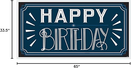 Miniatura 2 de Cartel horizontal de feliz cumpleaños para hombre, 65 x 33 1/2 pulgadas, azul, 1 unidad