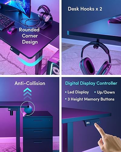 Miniatura 5 de FEZIBO - Escritorio eléctrico ajustable para trabajar sentado o de pie, 40 x 24 pulgadas, para oficina en casa, escritorio ergonómico para Negro