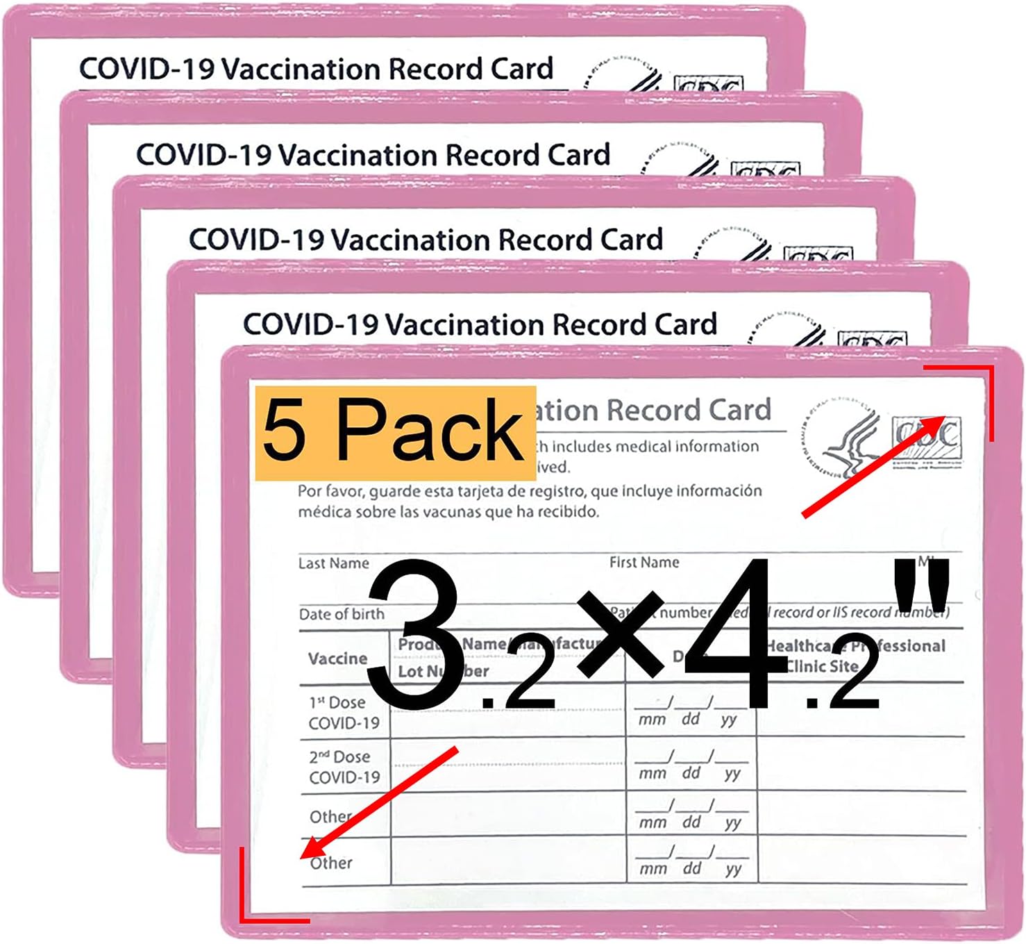 5-Pack Scratchproof Vaccination Card Holder, CDC Vaccine Card Protector 4.2 X 3.2 Inches Spill-Resistant Immunization Vaccinate Record Cards Plastic Holder, for Badge Record ID Card Name Tag (Grey) : Office Products