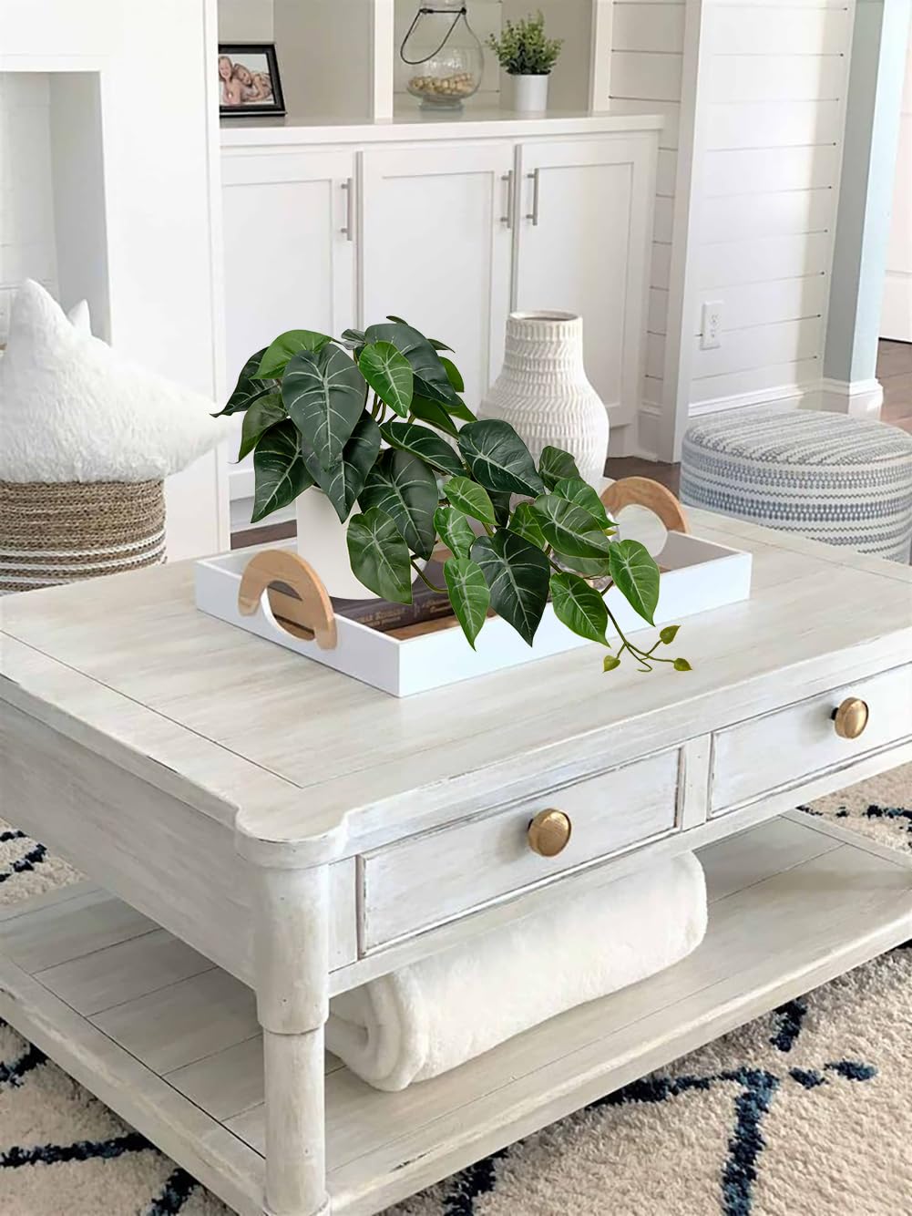 Hollyone Artificial Plants in Ceramic Pots, Fake Taro Leaves Decorative Faux Potted Plants - Image 3