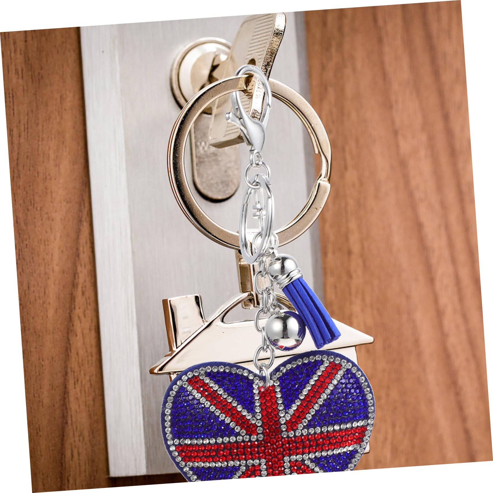 COLLBATH Damentaschenanhänger Herz-anhänger Tasche Schlüsselanhänger Silber Union Jack Weinachts Autoanhänger Herzförmiger Flaggen-schlüsselanhänger Strasssteine