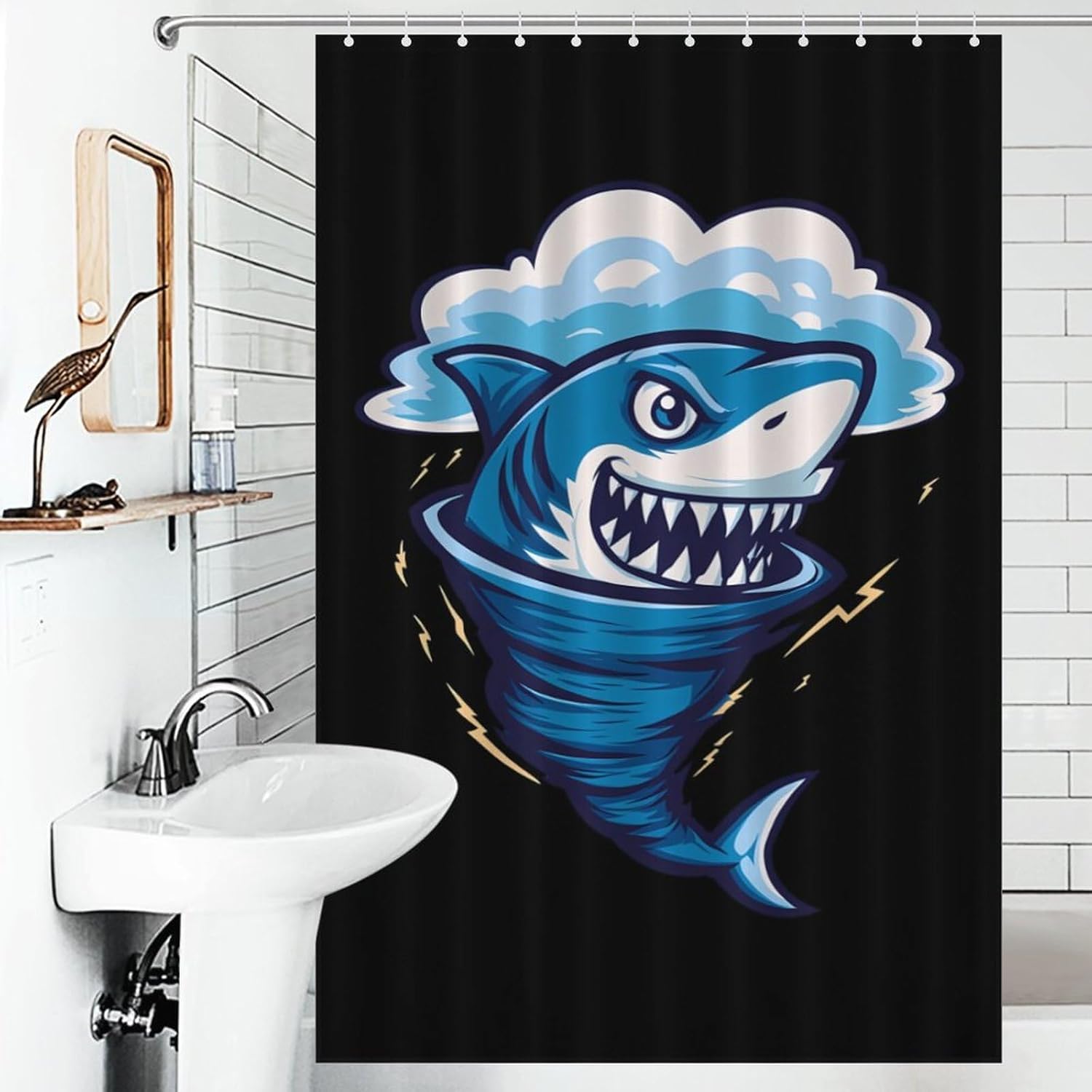 Shark Tornado Storm Hurricane Shower Curtain 46.85x70.87Inch（119x180cm） Polyester Bath Curtain Shower Curtains Printed Decorative