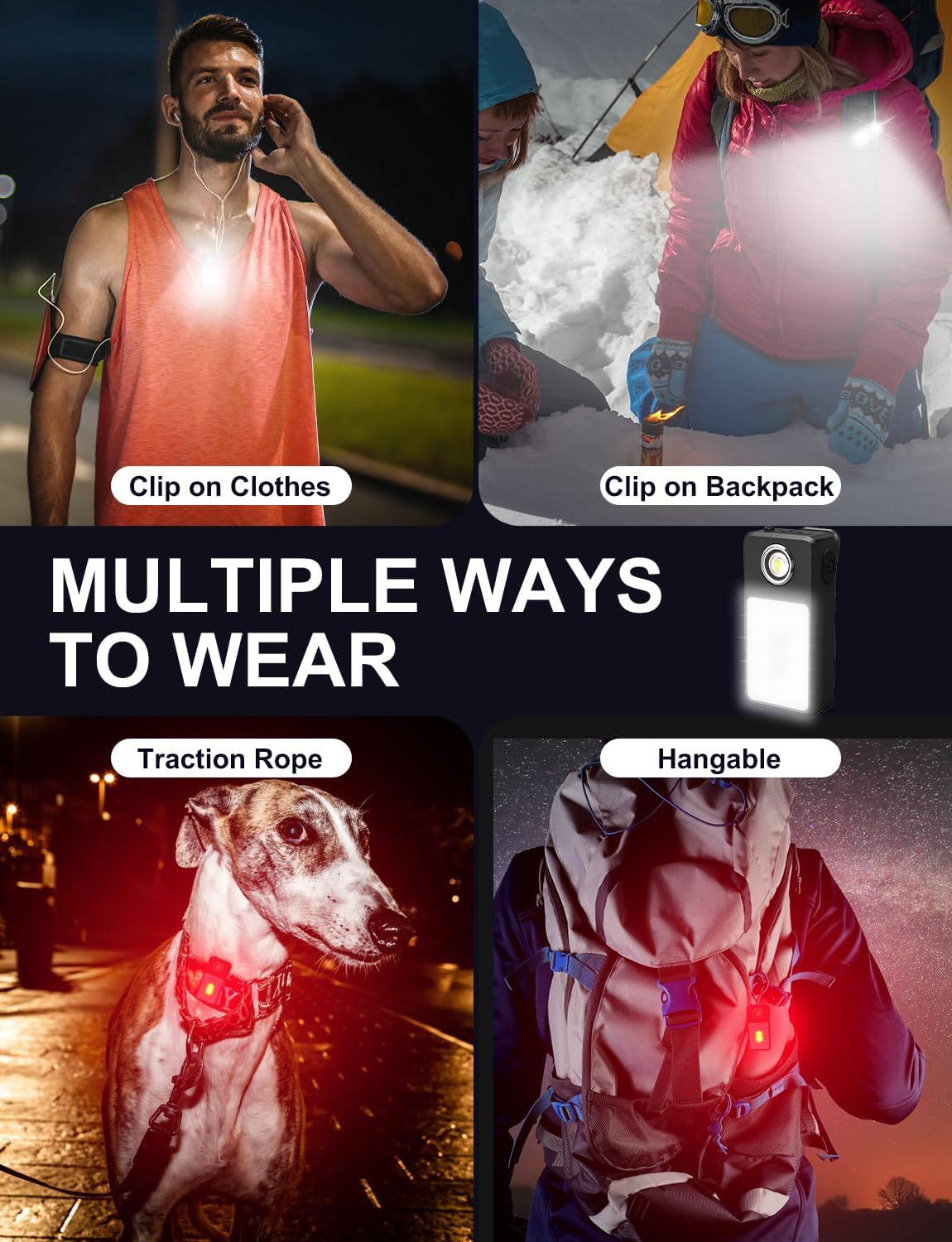 Clip on Flashlight, Rechargeable Safety Running Light with 3 Modes, Running Lights for Runners are IPX7 Waterproof, Hands Free Flashlight for Walking, Hiking, Dog Walking & Camping (2 Pack)