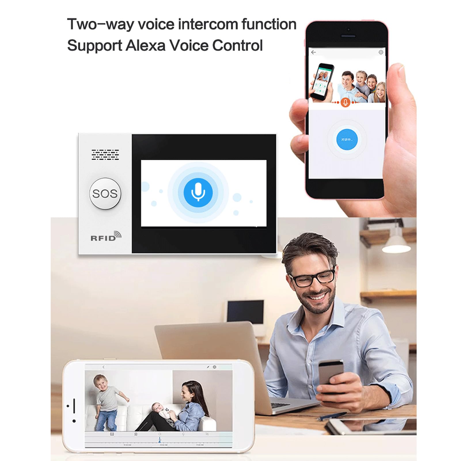 avec interphone 2 Voies et sirène 115 DB – Système d'alarme Domestique WiFi GSM – Kit d'alarme antivol Compatible avec Le matériel Tuya – Prend en Charge 99 Zones de défense et