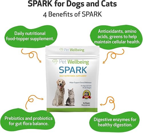 Miniatura 3 de Pet Wellbeing Spark Daily Nutritional Greens Superalimento para perros y gatos - Probióticos, enzimas digestivas, aminoácidos, antioxidantes,