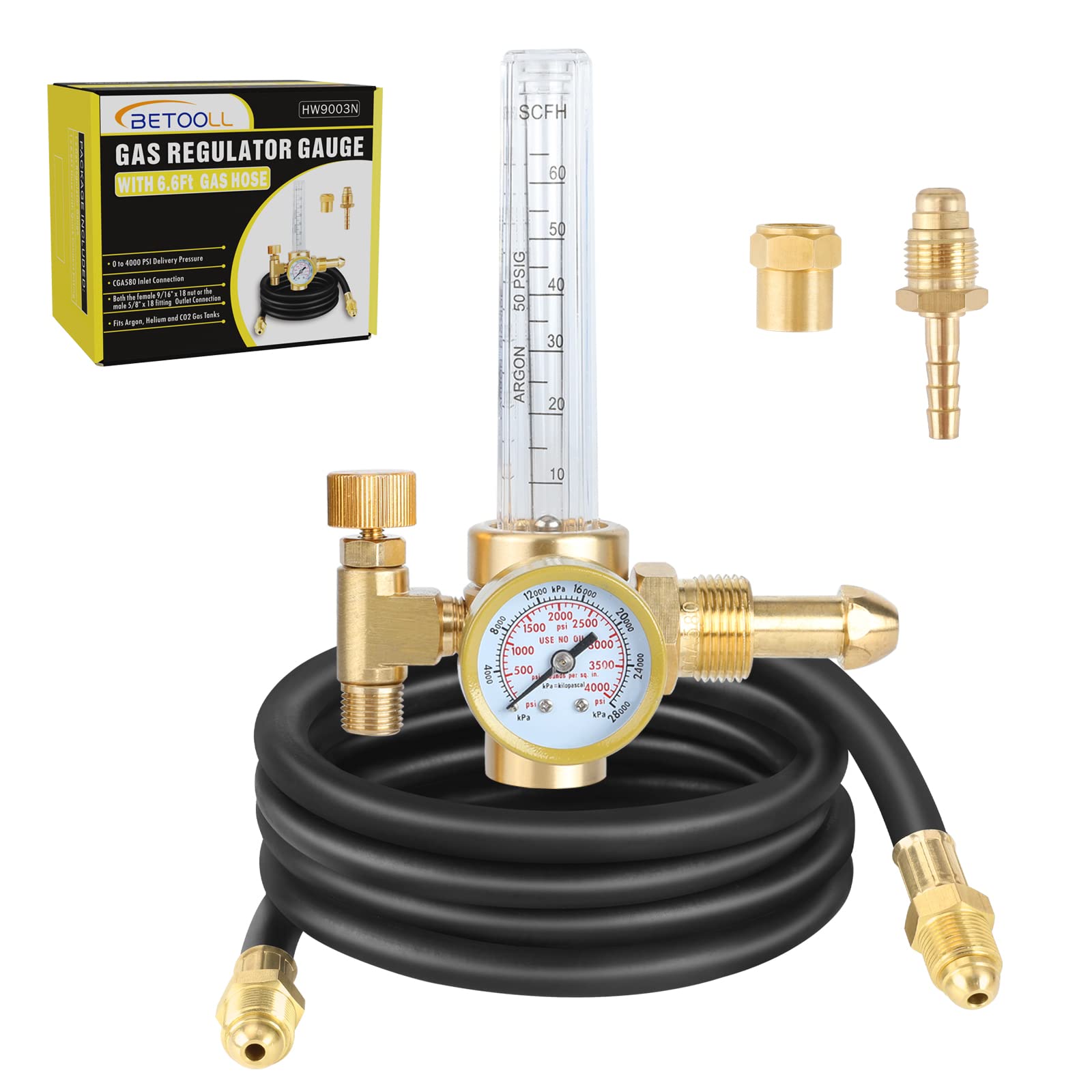 BETOOLL Argon Regulator - Welding Regulator - Argon/CO2 Mig Tig Flow Meter Gas Regulator Gauge with 6.6Ft Gas Hose