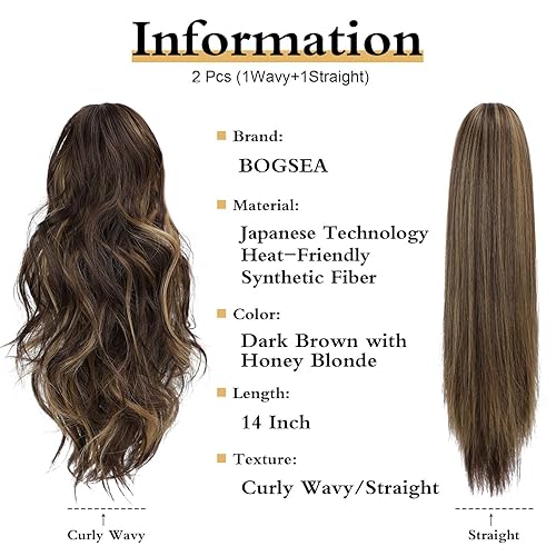 Miniatura 2 de BOGSEA 2PCS Ponytail Extensions 14 Claw Clip in Ponytail Extensions for Women Wavy CurlyStraight Ponytail Hair Extensions Synthetic Ponytail