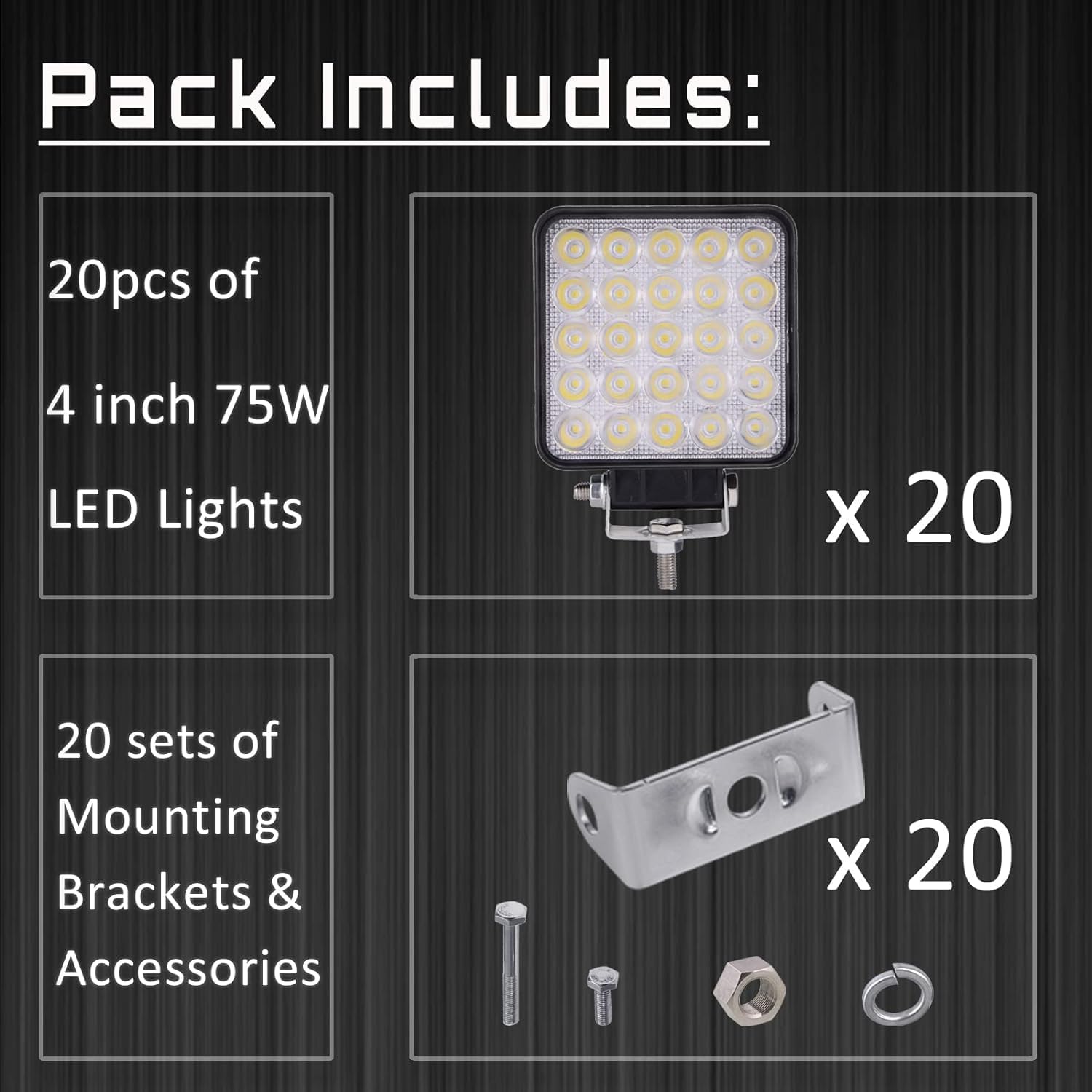 Led Light Bar, 20PCS 4 Inch 48W Led Work Light Square Spot Lights Off-Road LEDs Pods Lights for Truck Off-Road Vehicle, ATV, SUV, UTV, 4WD, Jeep, Boat Golf Cart