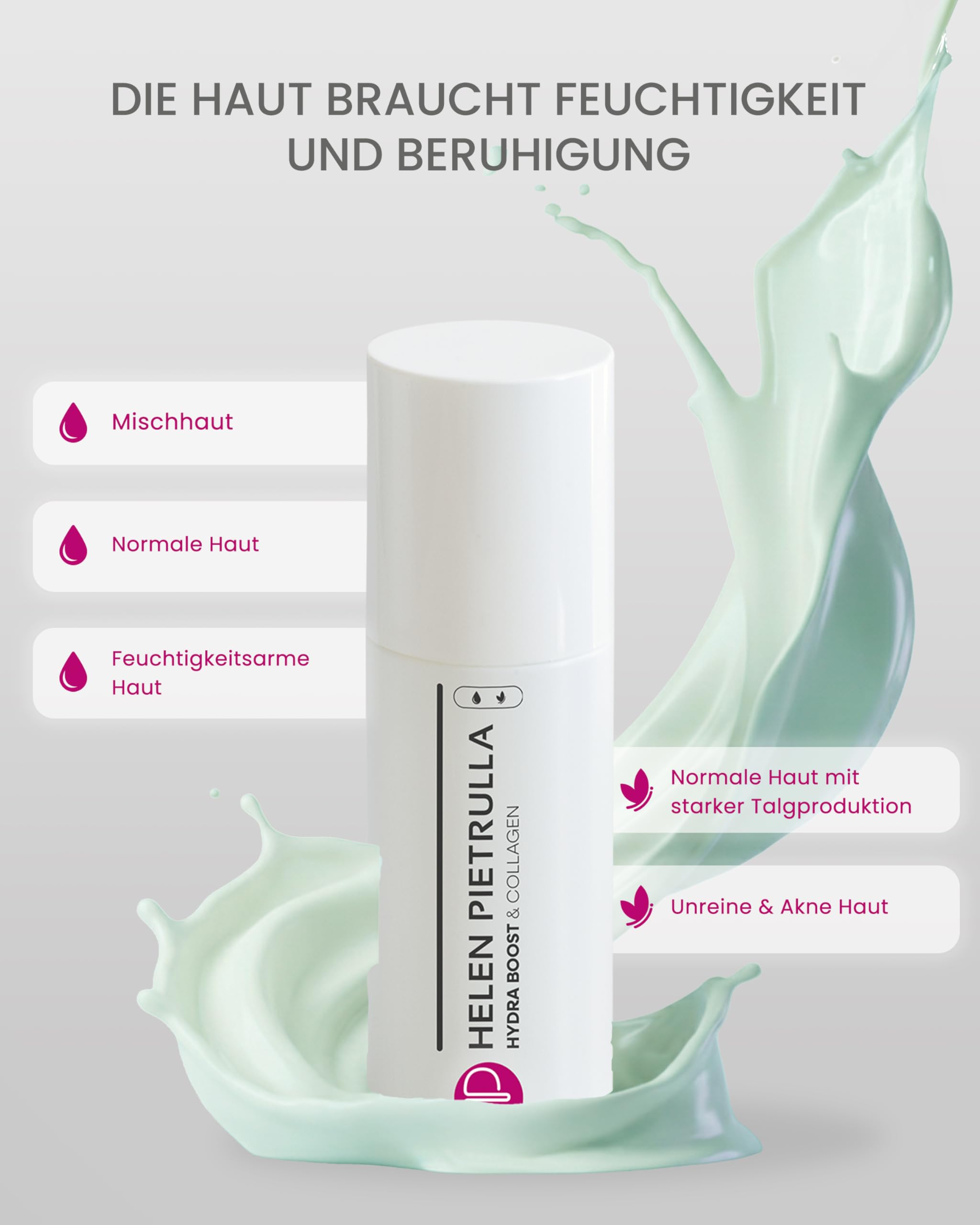 Helen Pietrulla Hydra Boost & Collagen 100 ml Feuchtigkeitscreme | Beruhigend, straffend, feuchtigkeitsspendend und Anti-Aging Pflege mit Kollagen, Kamille & Vitamin E für glatte Hautbarriere.