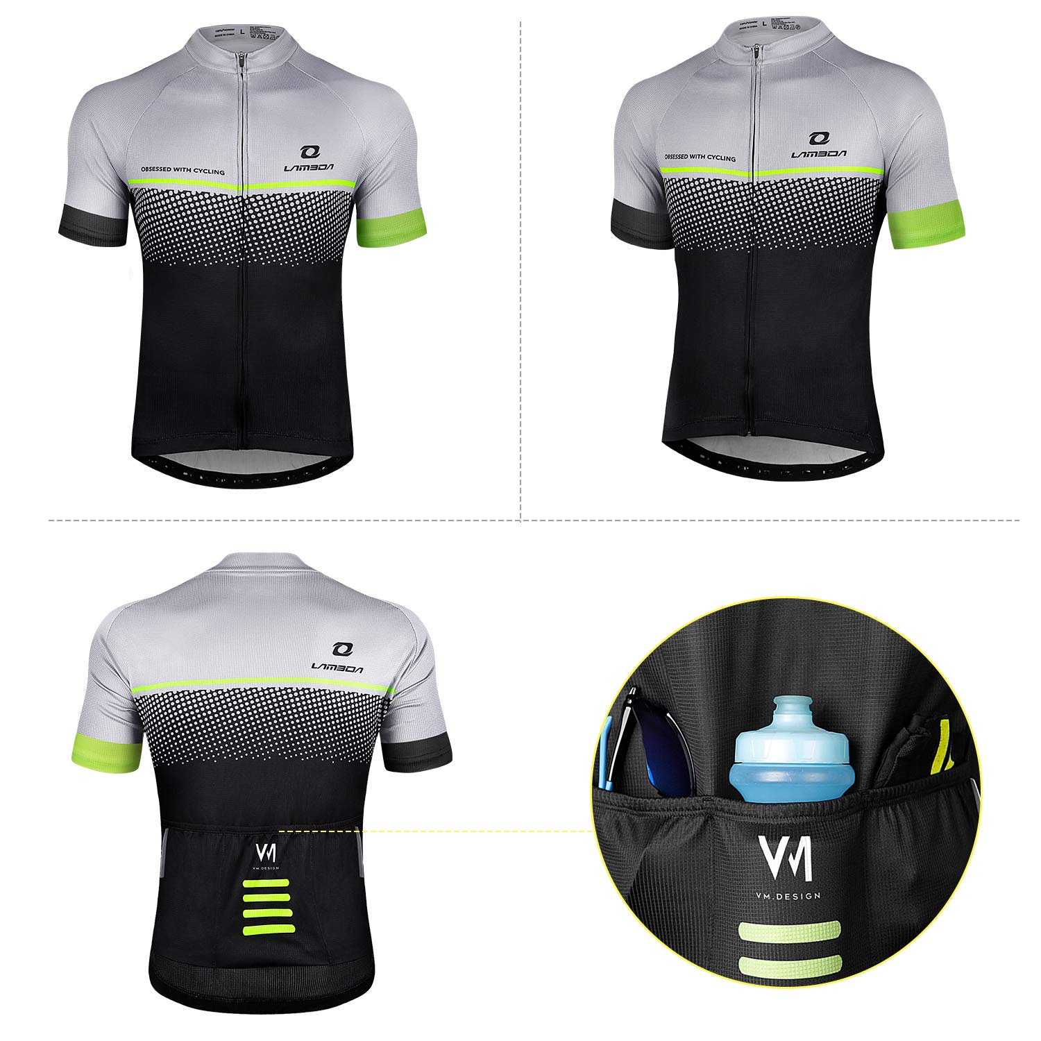 LAMEDA Cycling Jersey Mens Short Sleeves Mountain Bike with Pockets Grey