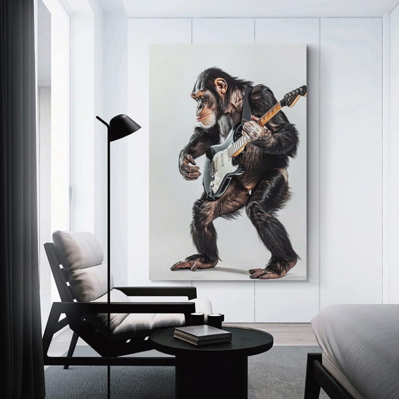 Junmoney Wall Picture Print Chimpanzee Guitar, 12x18inch(30x45cm), for Entrance Walls, Hall Decor Or Foyers, A Neat Decor Update for Hallways