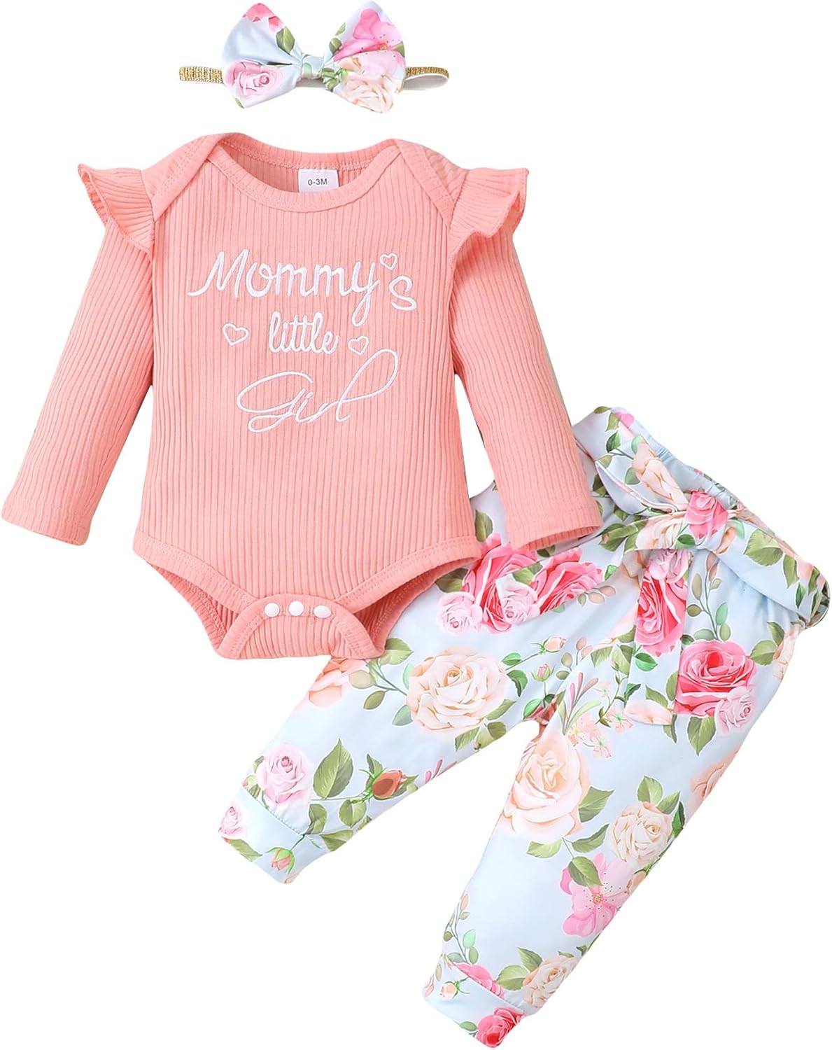 Baby Girl Clothes Infant Girl Ruffle Ribbed Romper Floral Pants Set Cute Newborn Girl Clothes