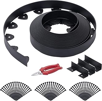 No Dig Landscape Edging Kit 60FT 2IN Tall with Scissors, Heavy Duty PP Material Garden Edging with 54 Anchoring Spikes, Edging for Landscaping, Garden, Black