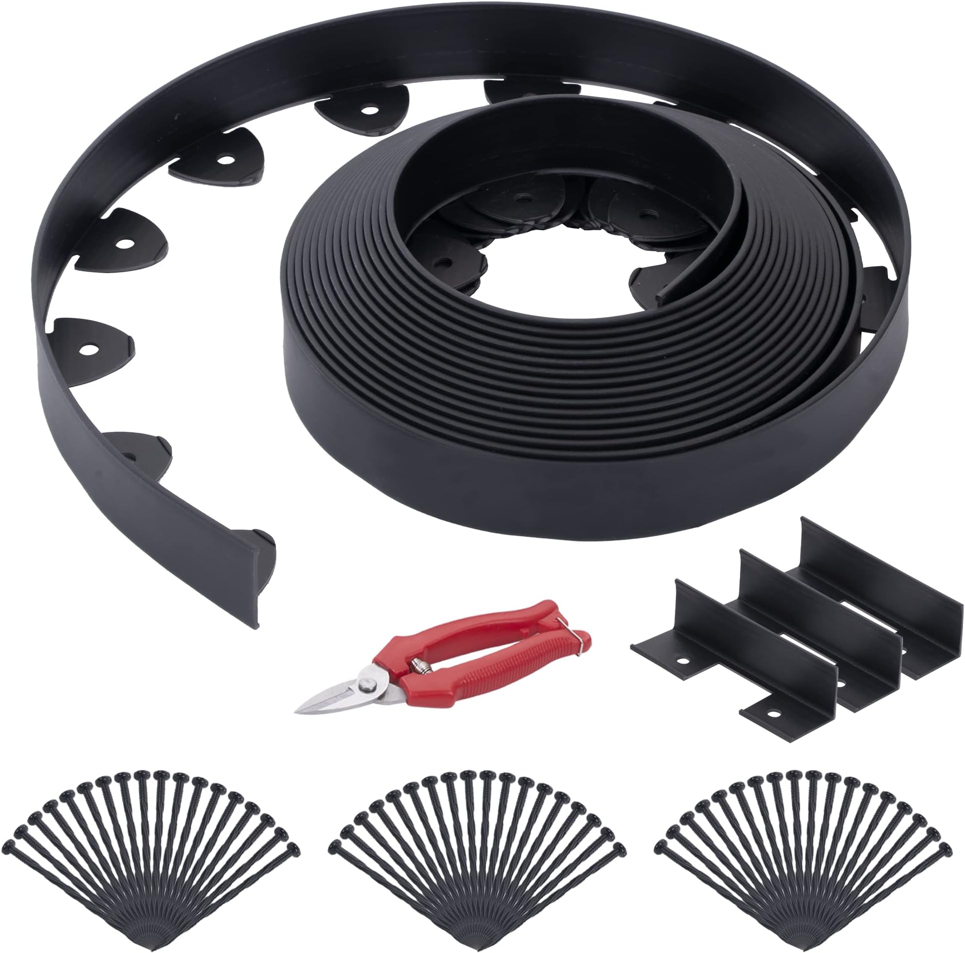 No Dig Landscape Edging Kit 60FT 2IN Tall with Scissors, Heavy Duty PP Material Garden Edging with 54 Anchoring Spikes, Edging for Landscaping, Garden, Black