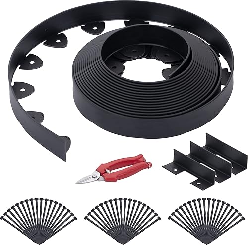 Miniatura 10 de Kit de bordes de paisaje de 33 pies y 1.5 pulgadas de alto, sin excavar bordes de jardín con 40 picos de anclaje, borde de plástico para bordes de