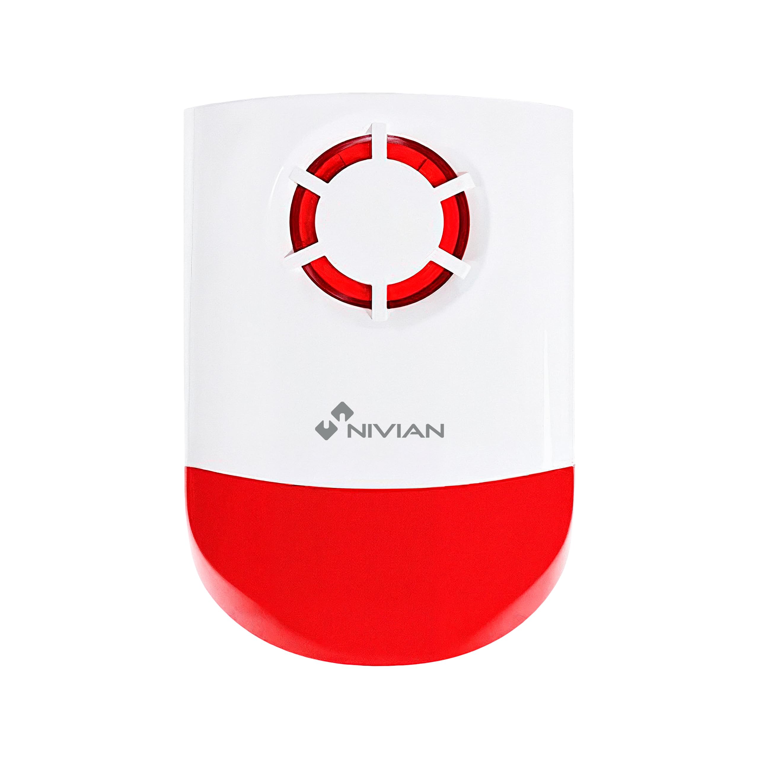 Nivian Sirena de Exterior Inalámbrica 120 dB con Flash LED, BaterÃa de Respaldo, Alcance 150 m, Anti-Manipulación, IP55, Compatible con Sistemas de Alarma Nivian – Modelo NVS-OUTDOORSIREN