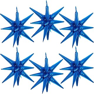 6 Pcs Blue Star Balloons,22 Inch Blue Starburst Balloons Star Foil Mylar Balloons for Birthday Party Wedding Christmas Anniversary Graduation Decorations
