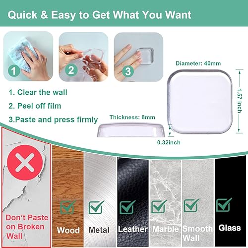 Miniatura 6 de Protector de pared para tope de puerta, protector de pared contra pomos de puerta, resistente, autoadhesivo, suave y transparente, lavable,